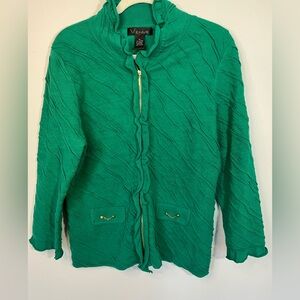 Venue Green Crinkle Cotton Jacket with Gold Chain Accents Size Women’s XL